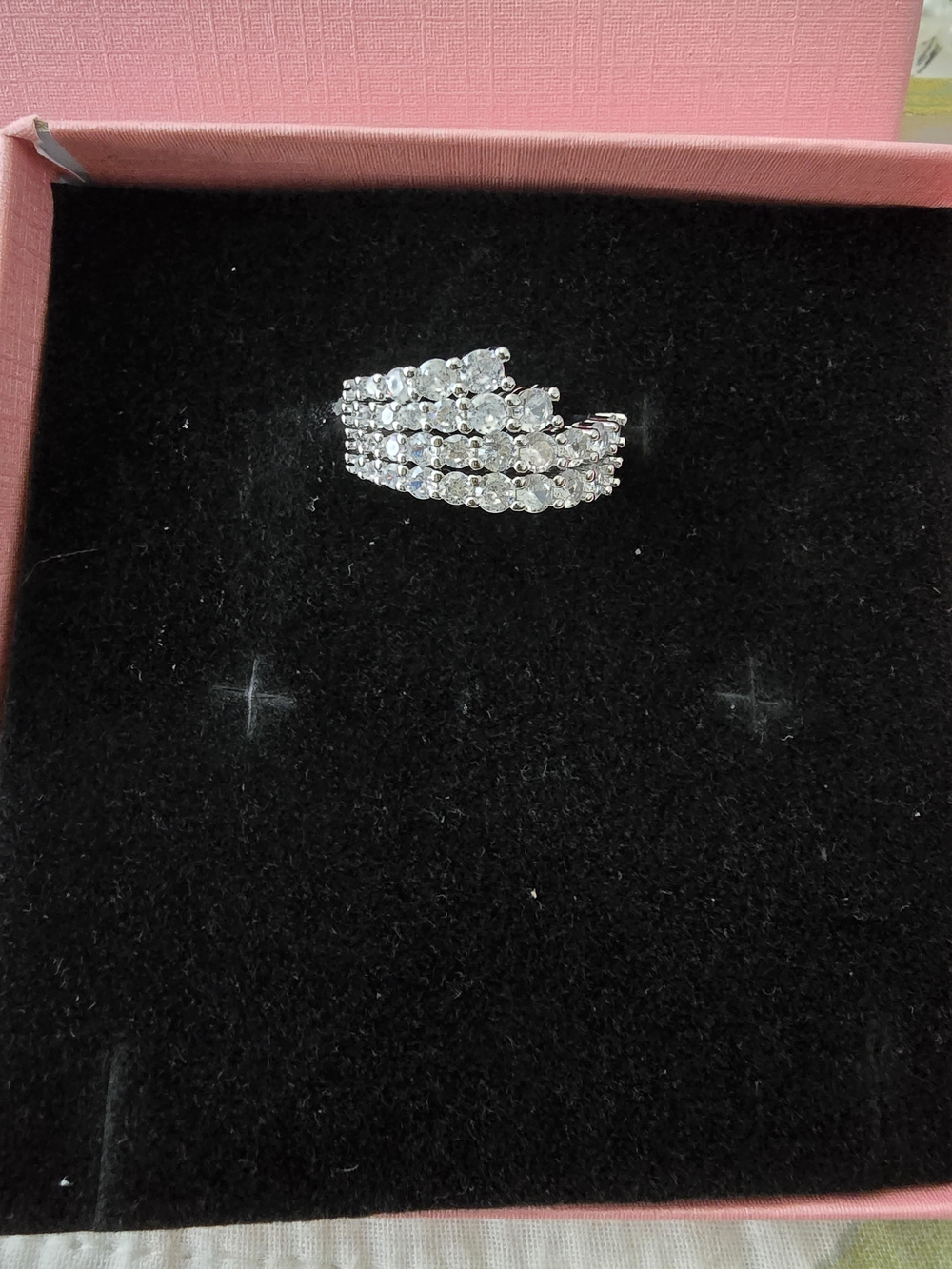 Silver Crystal Multi-Row Women's Ring